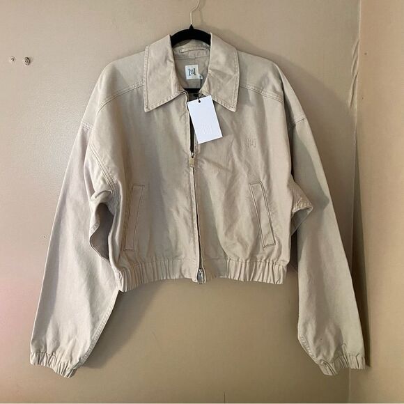 HELSA Workwear Bomber Jacket Cotton zip front khaki $358 Revolve FWRD Sold Out L - Picture 12 of 13
